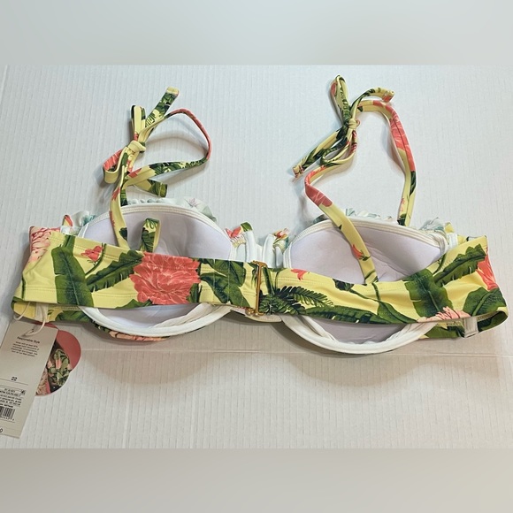 Women’s Agua Bendita Bandeau Bikini Top with Straps NWT Floral Pink and Yellow - Picture 5 of 6